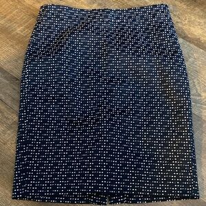 J. Crew Dark Blue Pencil Skirt with White Dots